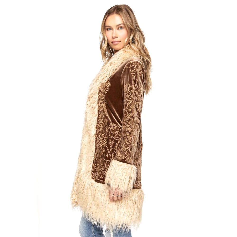 Faux fur trim Penny lane/ Stillwater inspired velvet coat